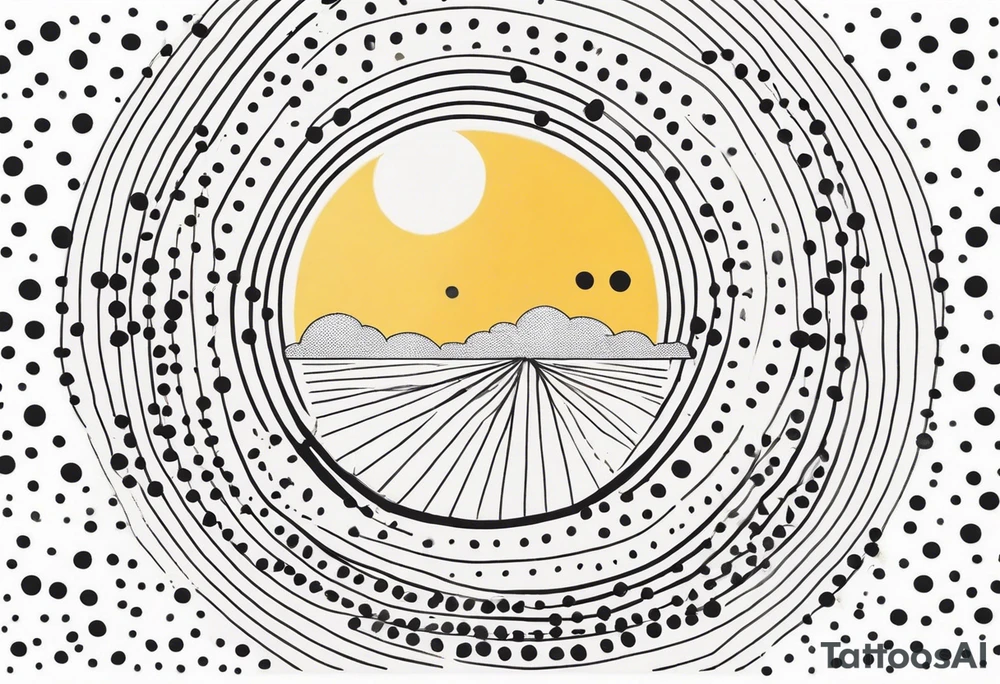 simple sunshine made of black dots with circles tattoo idea