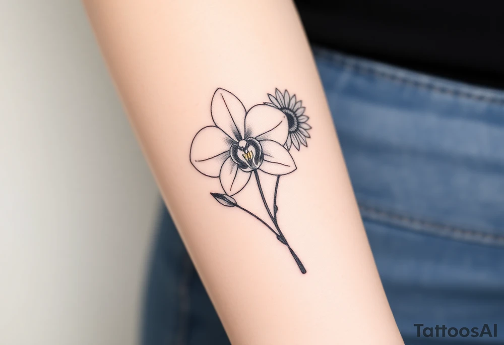 Orchid and sunflower tattoo idea
