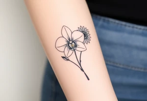 Orchid and sunflower tattoo idea
