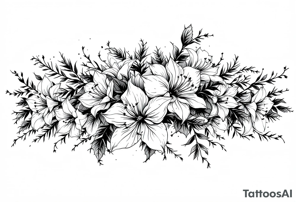 narcissus flowers and holly with 2 bands with roman numerals around them tattoo idea