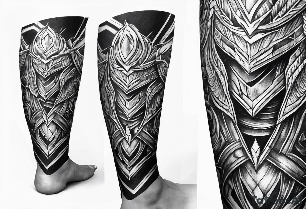 Leg sleeve of Spartan Greaves tattoo idea