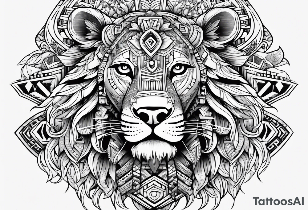 Aztec, lion, key tattoo idea