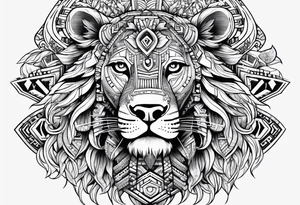 Aztec, lion, key tattoo idea