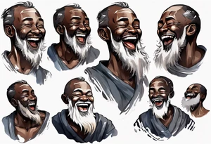 a stout man with dark skin with a grey beard laughing tattoo idea