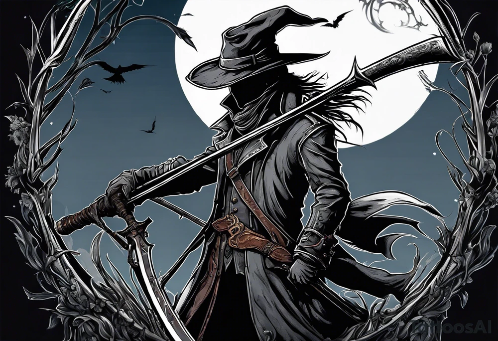 Bloodborne hunter, holding  scythe, sadness tattoo idea