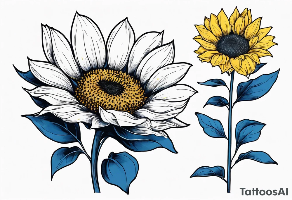 a yellow sunflower bloom with blue highlights tattoo idea