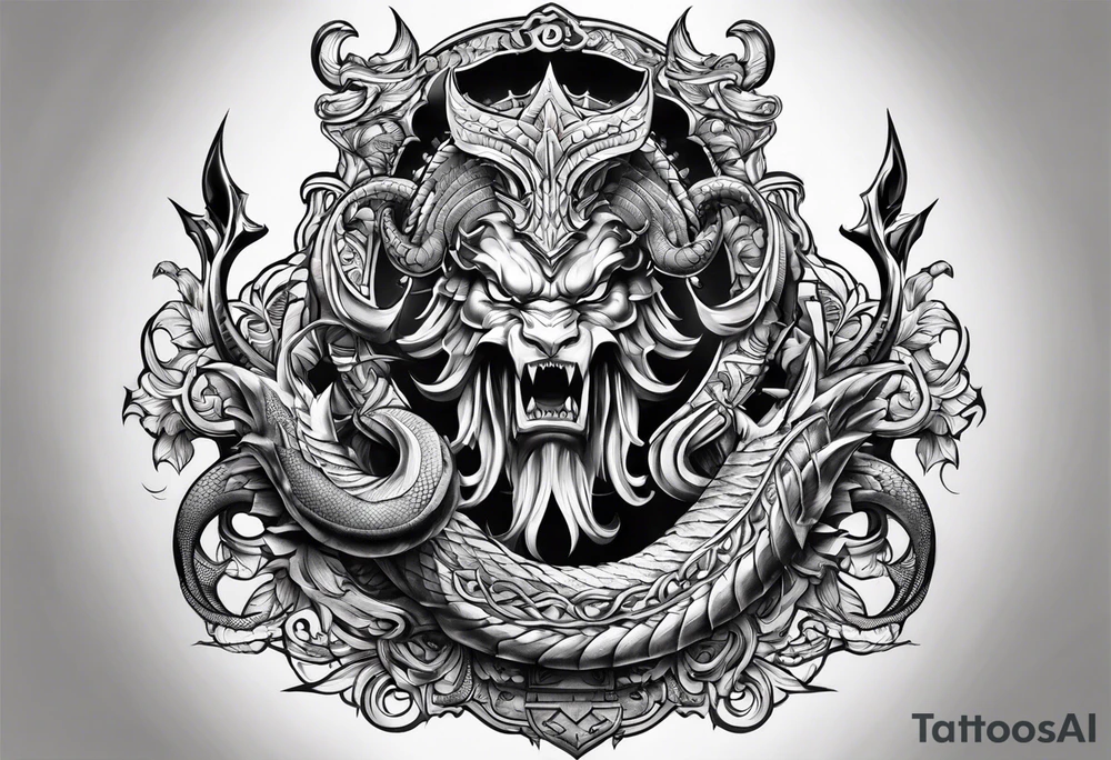 Trident with a serpent around it tattoo idea