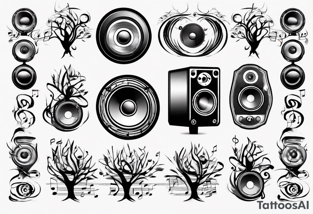 music speaker note tree stave DJ tattoo idea