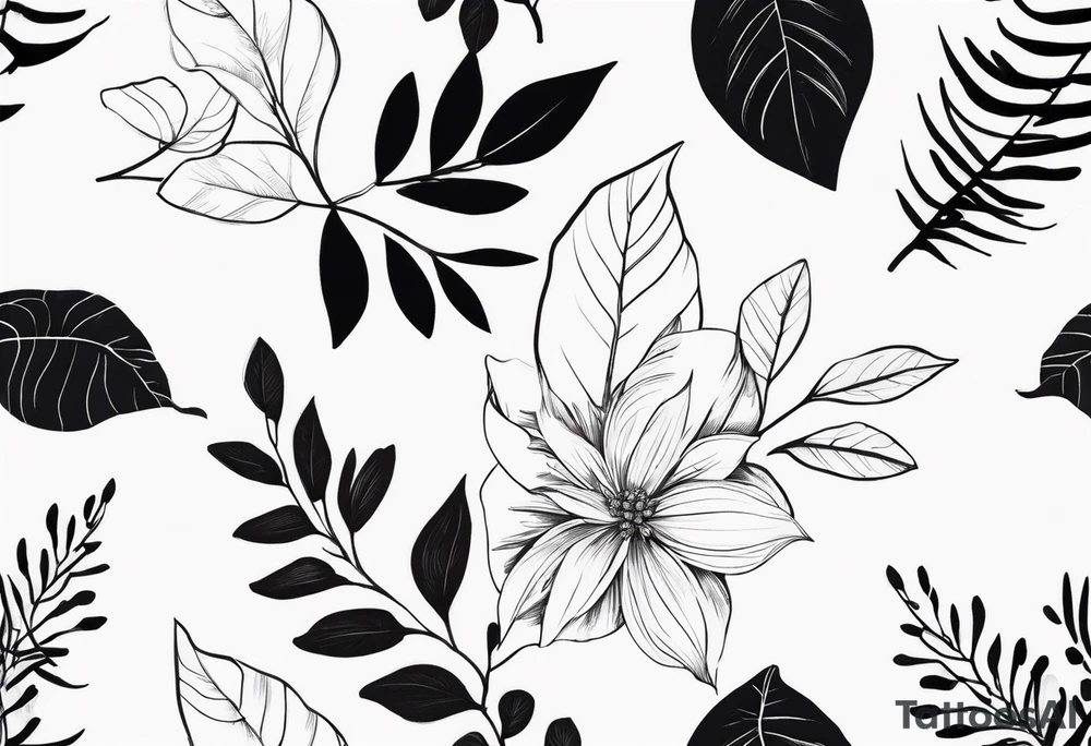 Leaves with Flower Details Long tattoo idea