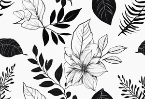 Leaves with Flower Details Long tattoo idea