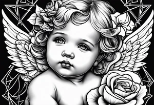 baby angel with a rose tattoo idea
