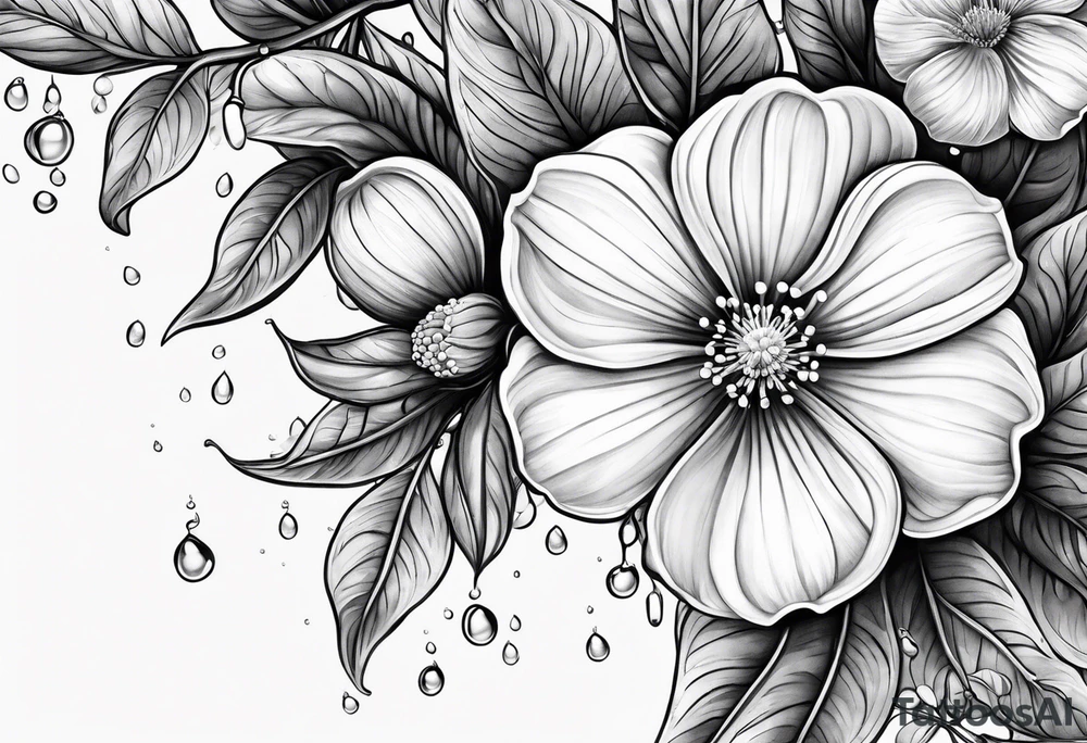 diphylleia grayi with water droplets tattoo idea