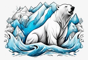 arm tattoo of polar bear and ice berg and relevant nature make colors primary black and white with a little blue tattoo idea