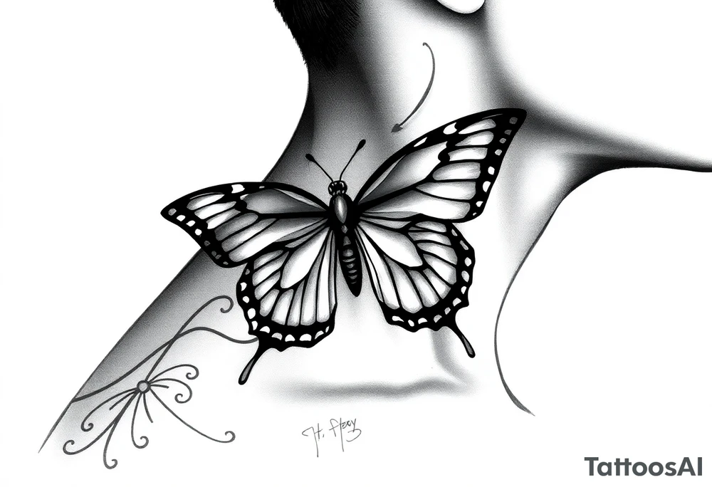 Butterfly tattoo on a neck tattoo idea