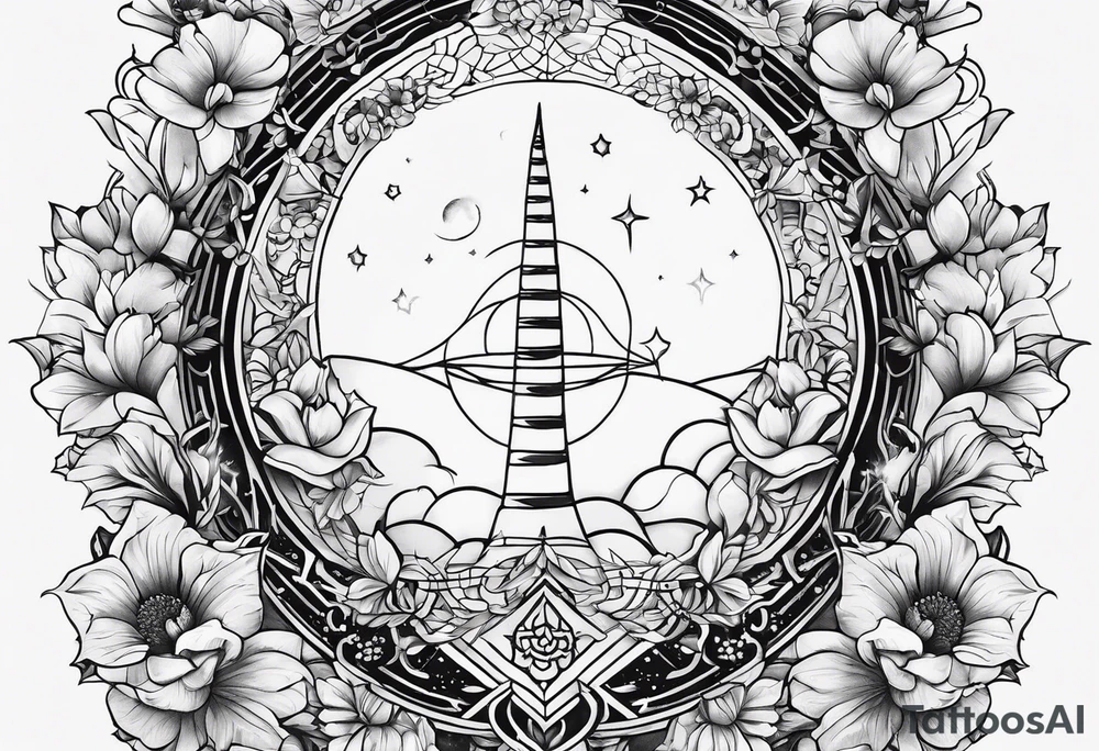 Tattoo on Woman’s Spine fine line, flower, moon, balance, eternity, perfection, love, patience, rising out of suffering tattoo idea