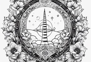 Tattoo on Woman’s Spine fine line, flower, moon, balance, eternity, perfection, love, patience, rising out of suffering tattoo idea