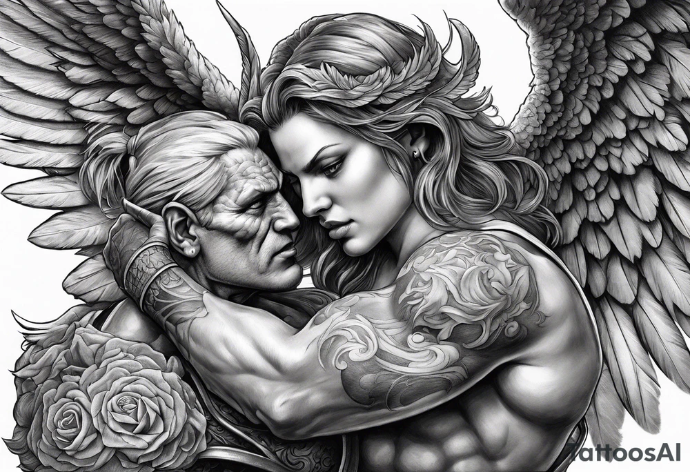 Angel fighting a demon tattoo idea