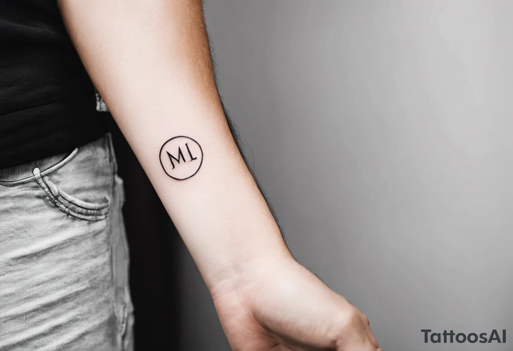 small tattoo on the forearm of a man with the initials MLJ, date of birth 22/09/22 in the style of a moluccan tattoo tattoo idea