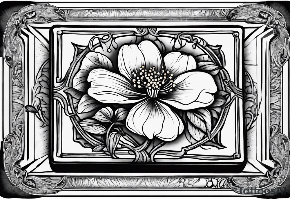 A simple vintage cigar box with a dogwood flower next to it as well as a lit cigar tattoo idea