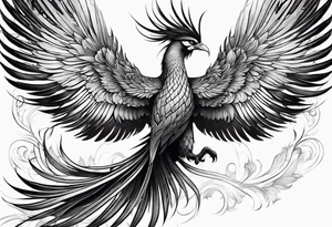asian elegant long feathered phoenix
with a long neck, with no wings, graceful tattoo idea