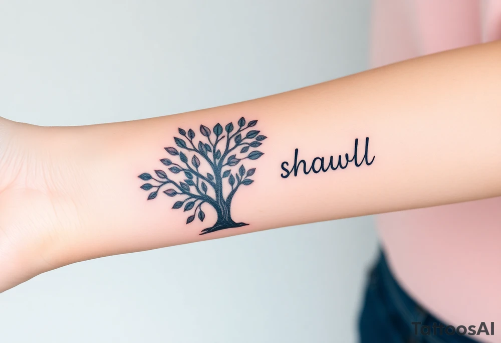 Fibonacci spiral shell inside of tree full of lots of leaves tattoo idea