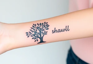 Fibonacci spiral shell inside of tree full of lots of leaves tattoo idea