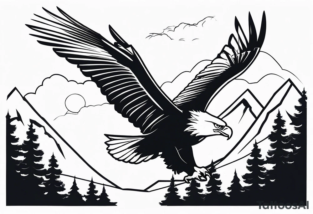 Eagle flying over trees tattoo idea