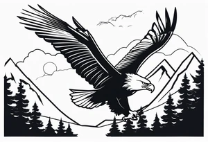 Eagle flying over trees tattoo idea