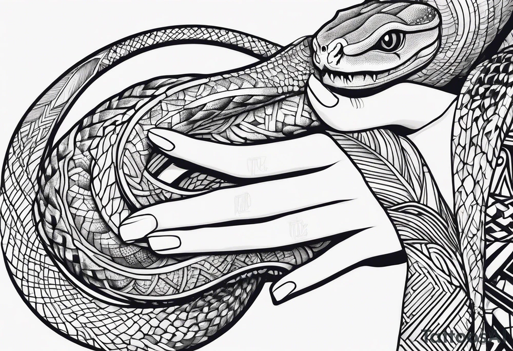 A streched out feminine hand that holds a snake tattoo idea