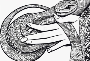 A streched out feminine hand that holds a snake tattoo idea
