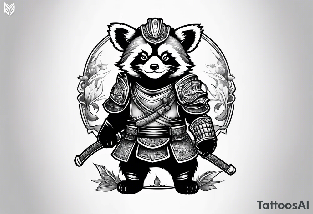 Cute small Red panda samurai armor tattoo idea