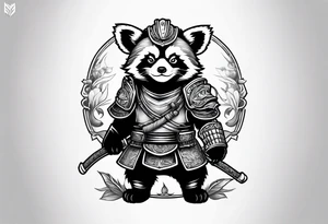 Cute small Red panda samurai armor tattoo idea