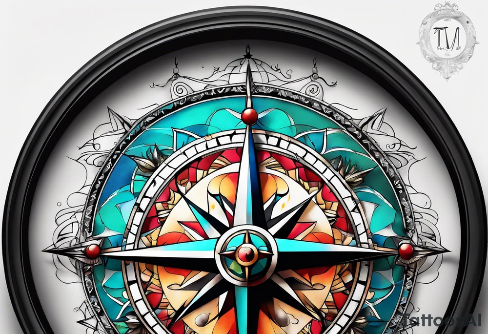 compass with colours tattoo idea