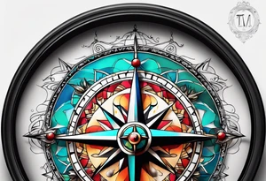 compass with colours tattoo idea