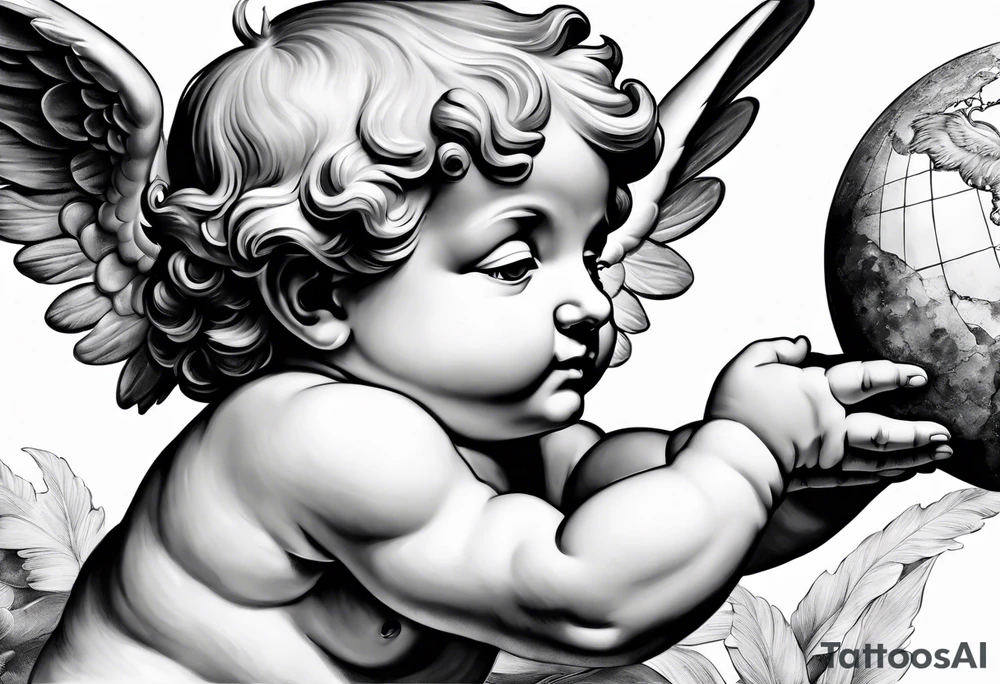 one putti holding the globus with by Michelangelo tattoo idea