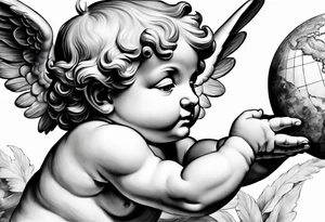 one putti holding the globus with by Michelangelo tattoo idea
