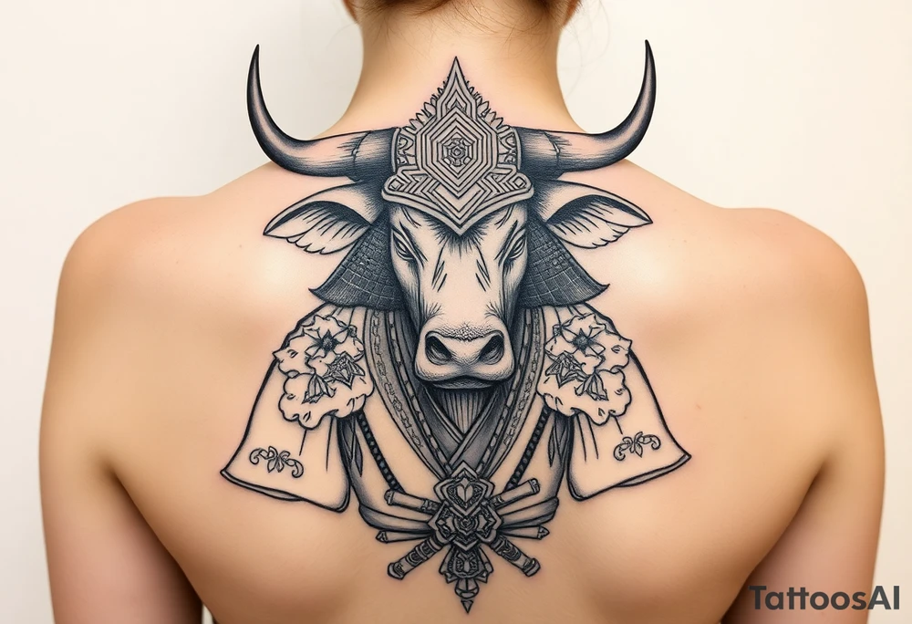 Ox dressed up as samurai warrior tattoo idea