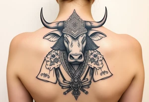 Ox dressed up as samurai warrior tattoo idea