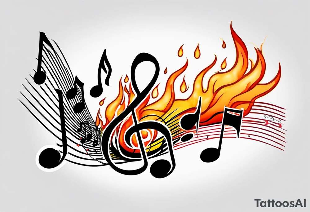 Musical notes on fire tattoo idea