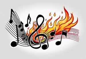 Musical notes on fire tattoo idea