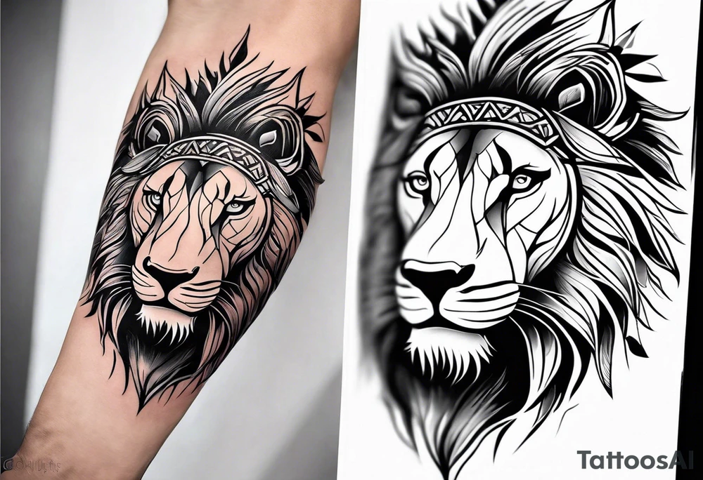 Minimal tribal and lion already in place on arm. Want to connect them arm sleeve tattoo idea