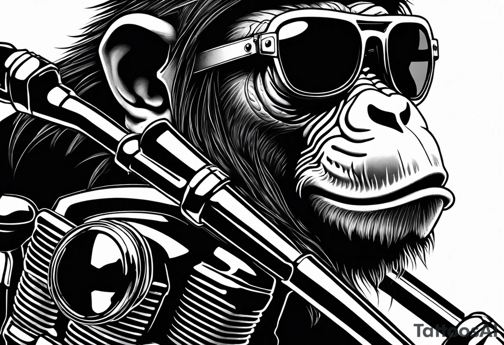 Monkey riding a chopper motorcycle with sunglasses on, a cigarette hanging out of his mouth tattoo idea