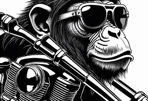 Monkey riding a chopper motorcycle with sunglasses on, a cigarette hanging out of his mouth tattoo idea