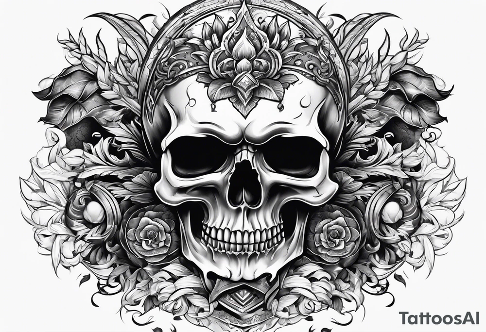 skull and fire arms tattoo idea