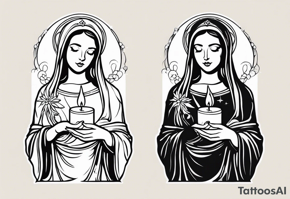 virgin maria holding candle in hands tattoo idea