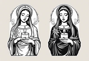 virgin maria holding candle in hands tattoo idea