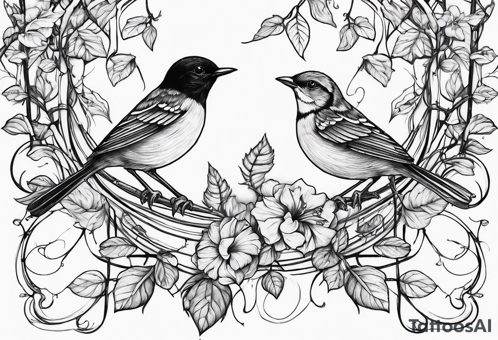 Small birds and vines going up tattoo idea