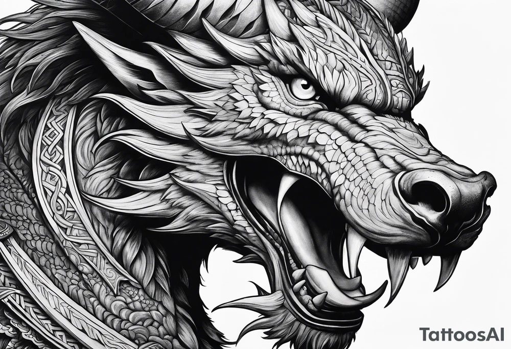 Norse mythology, ultra detail, realistic, nidhogg tattoo idea