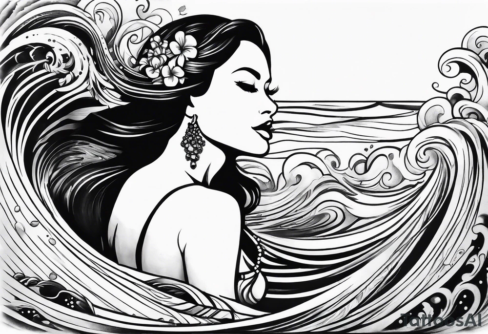 Hula girl inside of a wave tattoo idea
