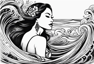 Hula girl inside of a wave tattoo idea